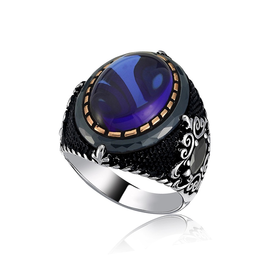 Safir Cincin Jari Baja Titanium Perak Antik Berlian Perhiasan Fashion Pria Punk Rings