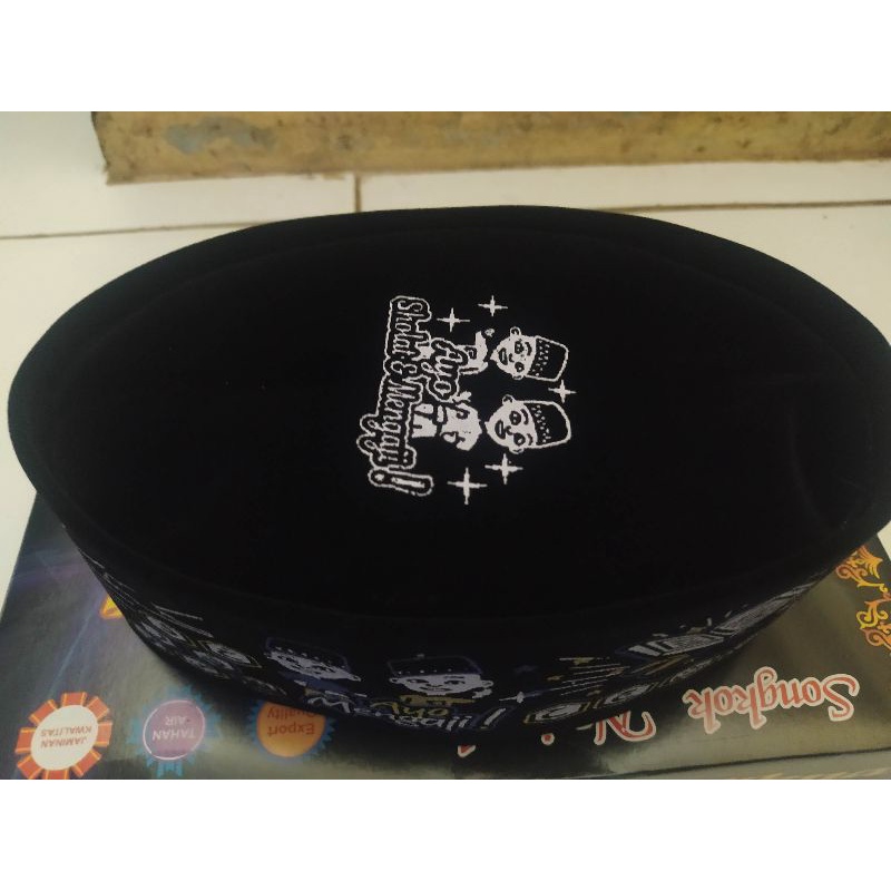 Peci songkok hitam anak karakter upin ipin kopiah anak hitam motif upin ipin