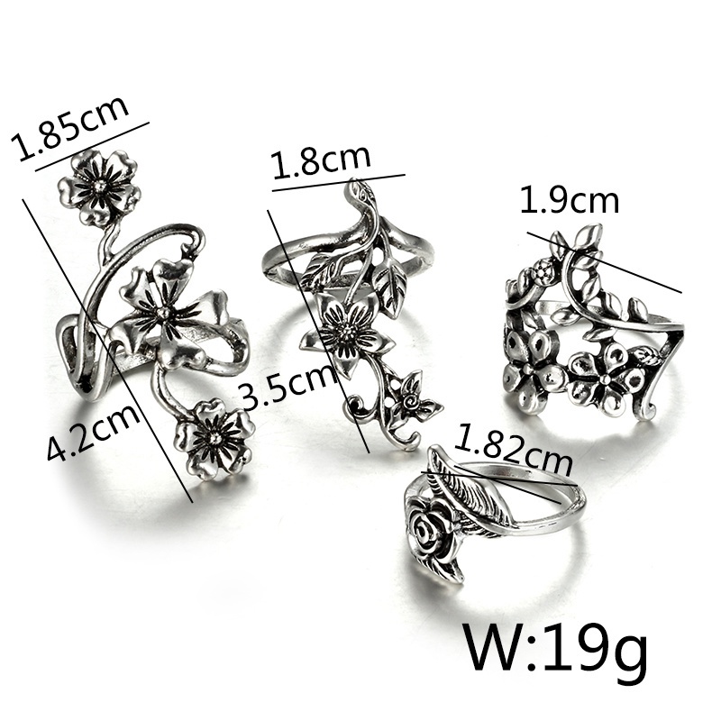 Cincin Antik Model Hollow Out Warna Silver Gaya Retro Bohemian Untuk Wanita