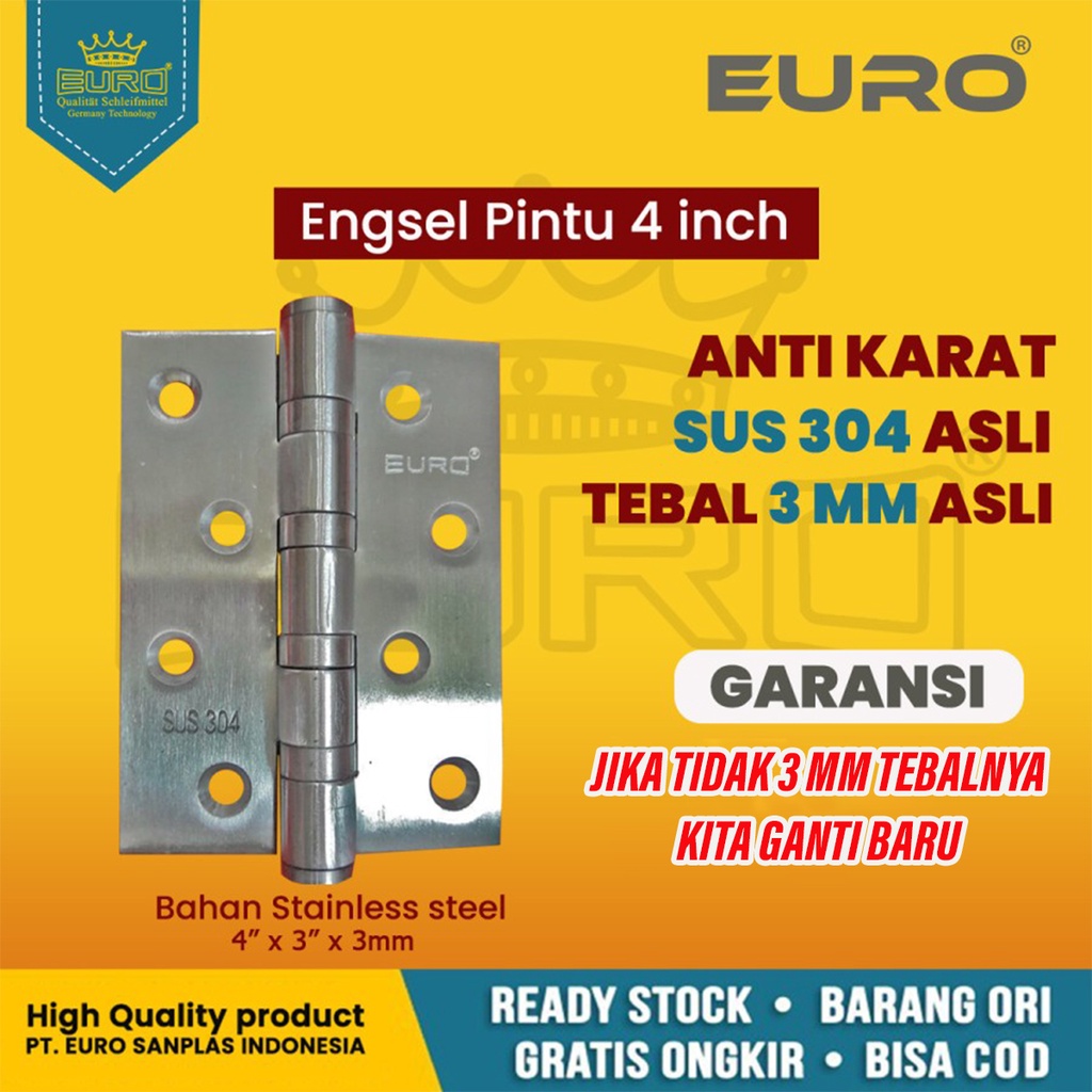 Engsel Pintu 4 inch SUS 304 Asli Anti Karat tebal 3 mm Jakarta