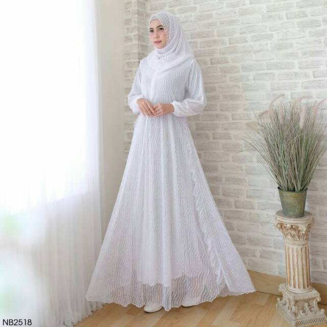 READY BRANDED ORIGINAL GAMIS SYARI NB 258 White Putih Bersih Mewah Rubiah