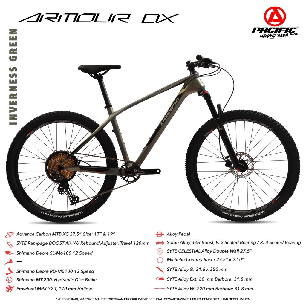 SEPEDA GUNUNG PACIFIC MOUNTAIN BIKE ARMOUR DX CARBON 27,5 MTB FRAME SIZE M DAN L