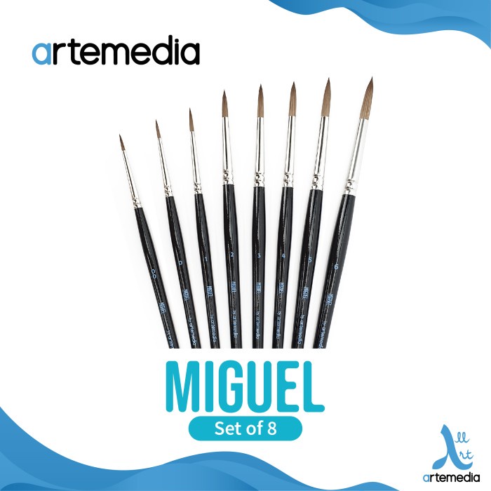 

Artemedia Miguel Round Sable-Syn Brush Set 8 Short Handle Kuas Lukis
