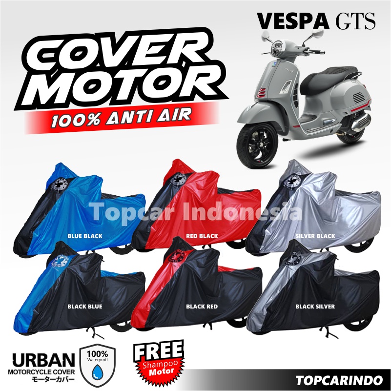 Cover Motor Vespa GTS 150 cc Sarung Motor Selimut Motor Piagio Mantel Jas Penutup Pelindung Urban Waterproof Anti Air Indoor Outdoor Rumah Teras Gudang Garasi Aksesoris Vespa Kolektor Unik PVC