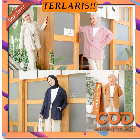 Blazzer Wanita  Outer Basic Scuba Korea Putih Terbaru 2022 Terbaru Kek Blazer Wanita Korea Panjang