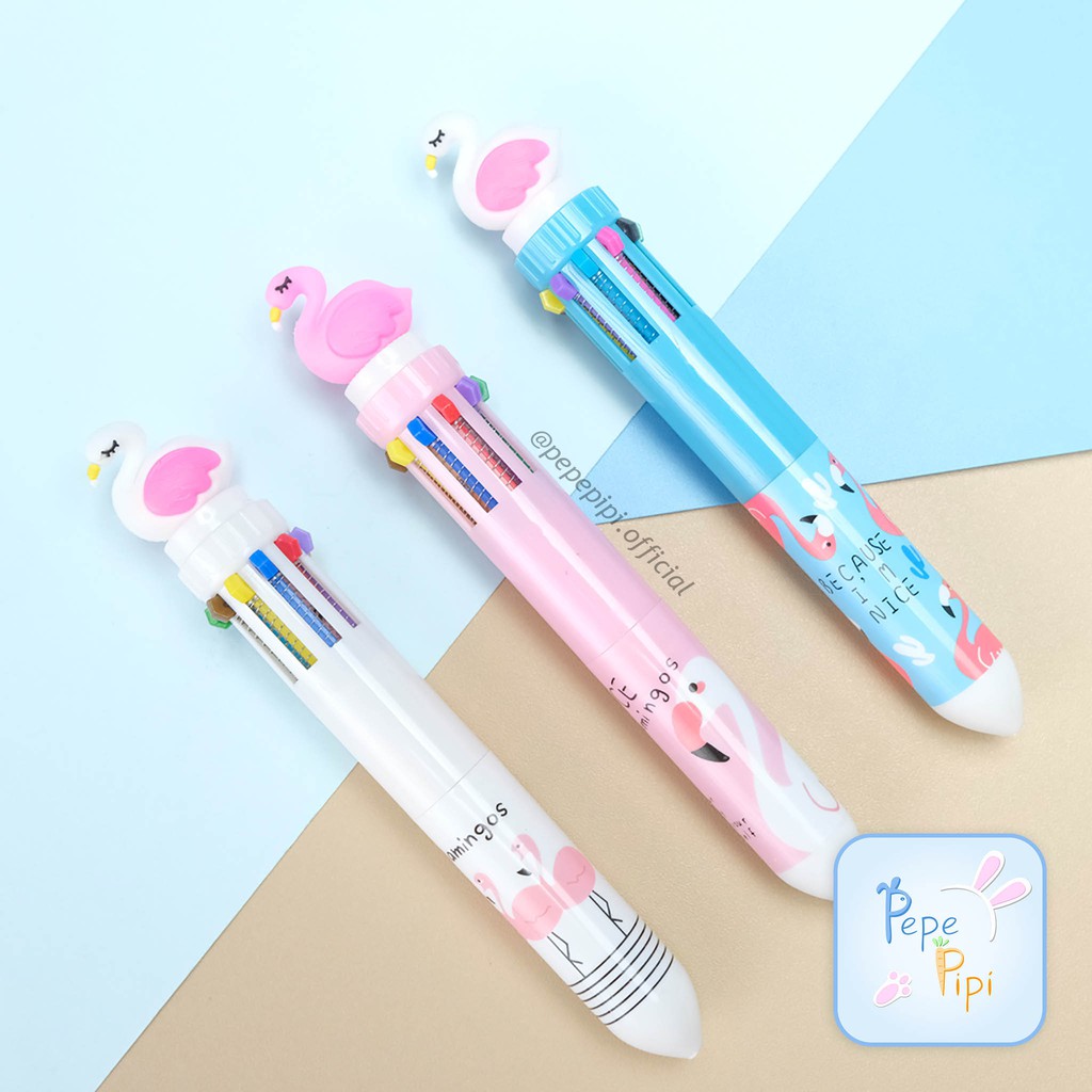 Pena Flamigo 10 Warna Flaminggo Pen Bolpen Pulpen Gelpen Karakter Tinta Warna Warni