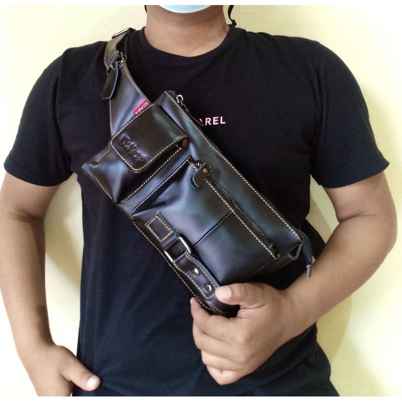 Tas Selempang Waistbag Full Kulit Sapi Asli