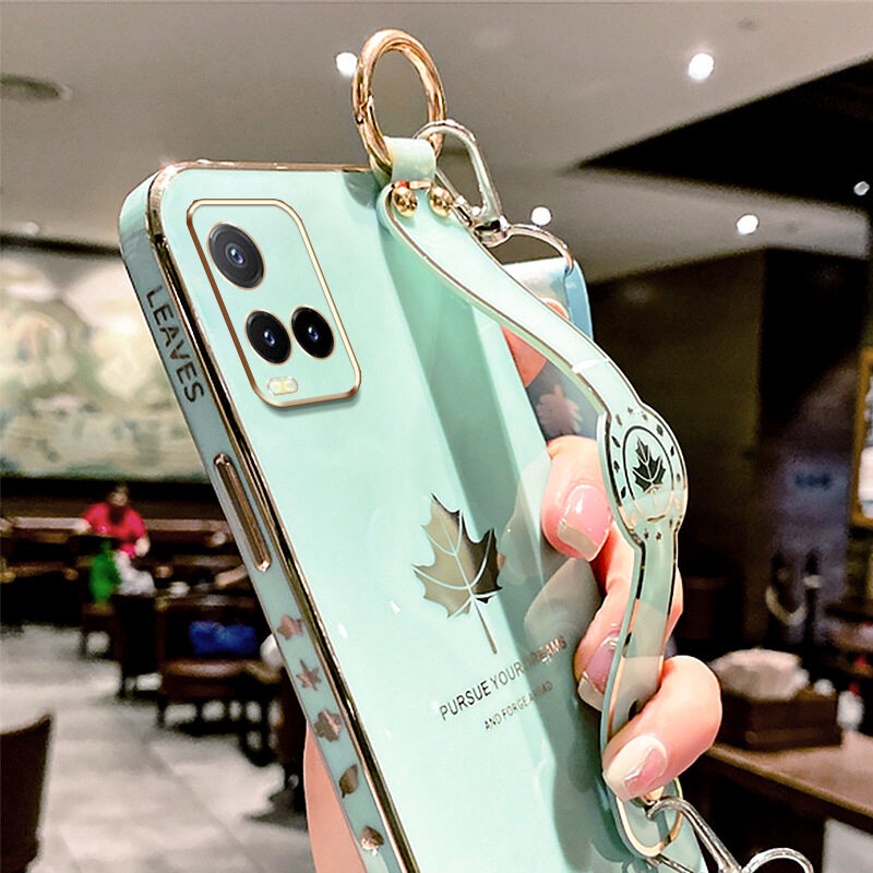 Case Motif Daun Maple Dengan lanyard Untuk Vivo Y21S Y33S Y21 2021