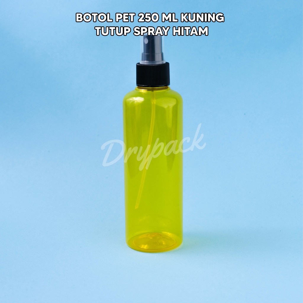 BOTOL PET 250 ML ROUND KUNING TUTUP SPRAY