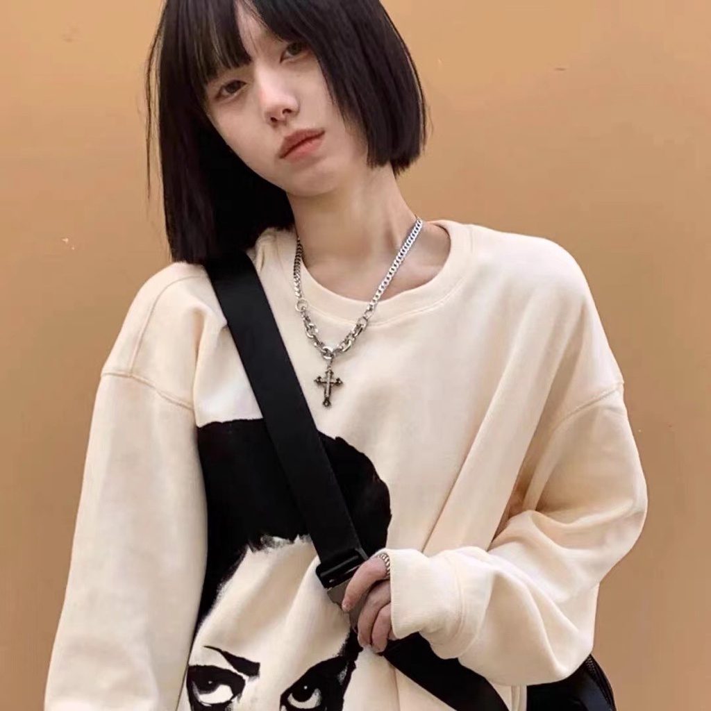 Kalung Rantai Klavikula Desain Salib Aksen Berlian Imitasi Gaya Hip Hop Untuk Pasangan