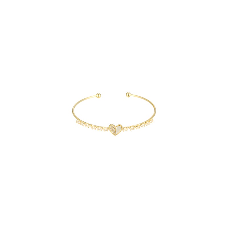 Gelang Model Terbuka Dapat Disesuaikan Desain Hati Bahan Zirkon Gaya Korea Untuk Wanita