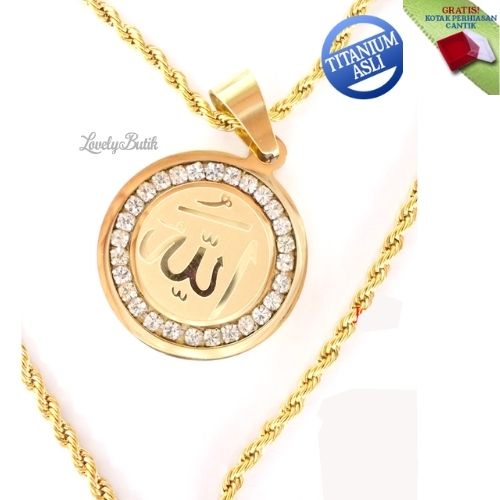 Lovelybutik - Kalung muslim Titanium Anti Karat Fatimah Kalung Wanita Islami Ukuran 60 Cm Rantai Kalung Tambang BONUS KOTAK PERHIASAN