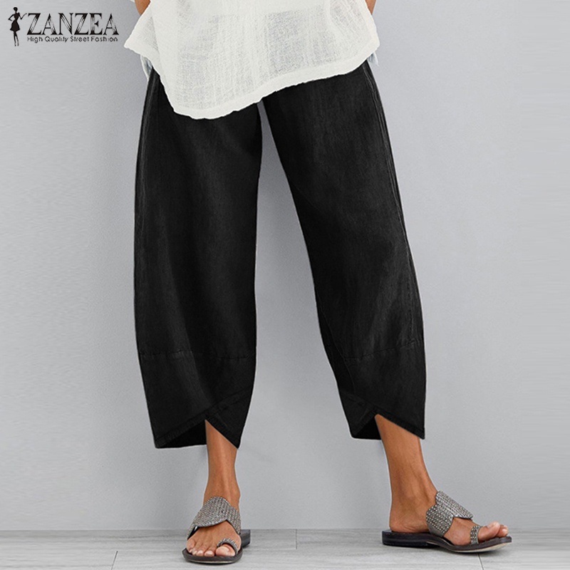 ZANZEA Women Elastic Waist Casual Loose Baggy Pants Harem Pants