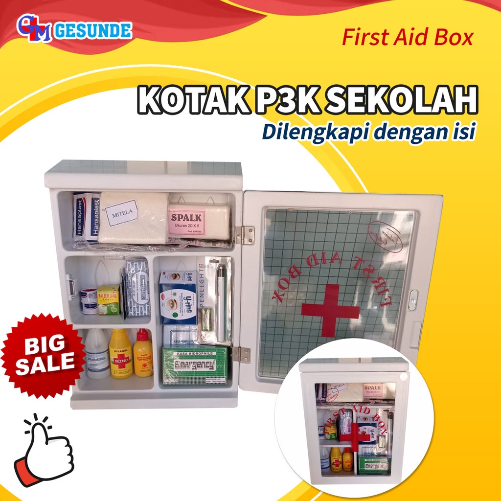 Kotak P3K Sekolah Lengkap Isi Full - Kotak P3K Standar Sekolah UKS - Box P3K Dinding + ISI