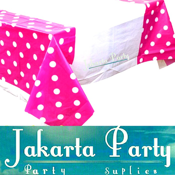 Table Cover Pink Fushia Polkadot / Taplak Meja Pink Magenta Polkadot