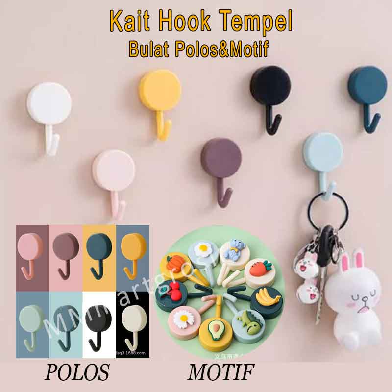 Kait Hook / Gantungan Tempel Lucu / Polos &amp; Bermotif / 10pcs