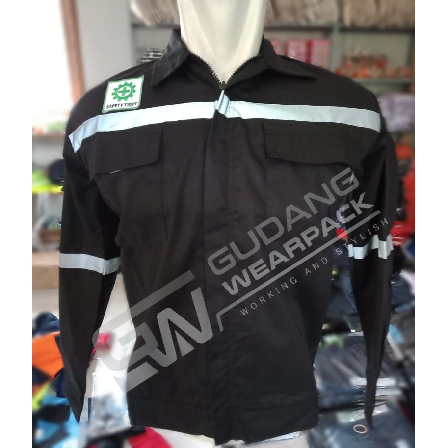 Wearpack ATASAN Baju Kerja Seragam Proyek Warna Hitam Polos