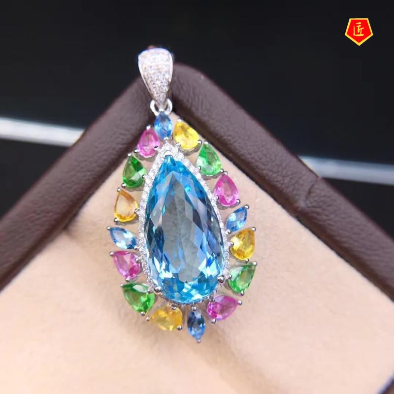 [Ready Stock]Aquamarine Pendant Fashion Necklace Stylish and Elegant