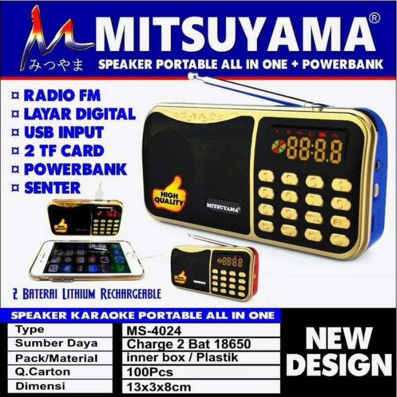 Speaker Mitsuyama MS4024 MP3 FM Radio Cocok Untuk Murottal Quran  atau masteran burung MS-4024