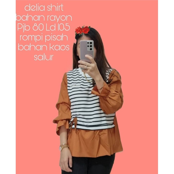 Share: 0 Delia Shirt 2in1 Set Blouse Rompi//atasan wanita terbaru//Blus Polos Lengan Panjang bahan k