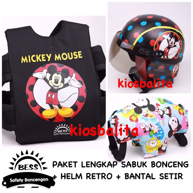 FREE MASKER!! PAKET MURAH SABUK BONCENGAN MOTOR ANAK + HELM RETRO + BANTAL SETIR BONCENG MOTOR