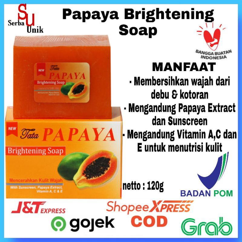 (BPOM) Sabun Batang Cuci Wajah/Muka Tata Papaya Brightening Soap 120gr