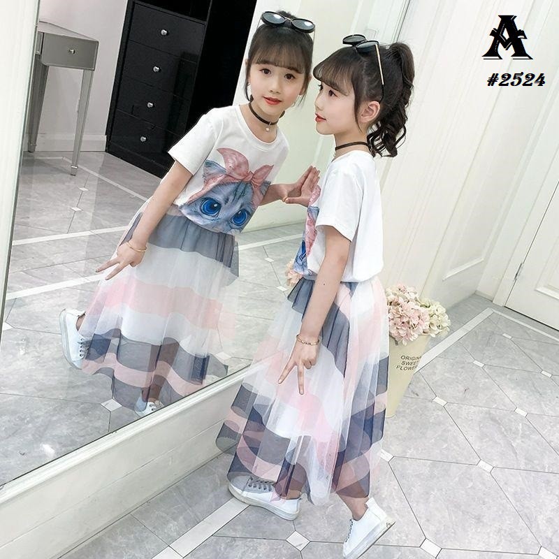 STELAN ANAK PEREMPUAN KOREA ATASAN PUTIH + ROK TUTU (INEI)