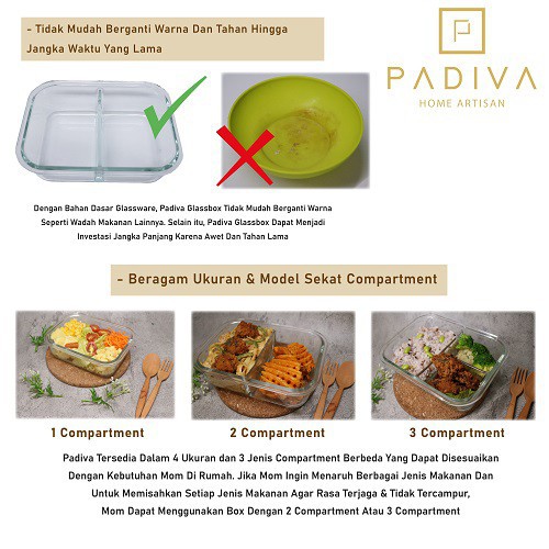 Padiva 370ml (2pcs) Glassbox,  1 compartment - GBP370S