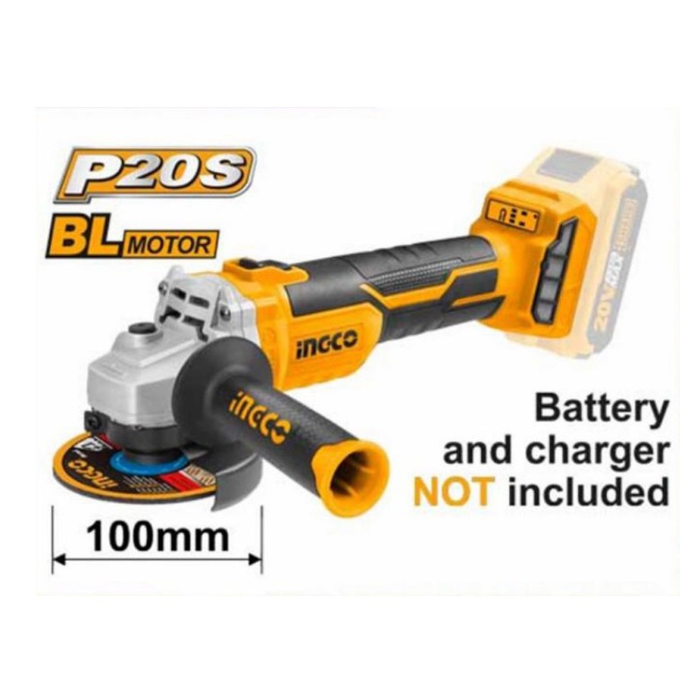 MESIN GRENDA CORDLESS 20V BRUSHLESS ANGLE GRINDER INGCO - CAGLI1002