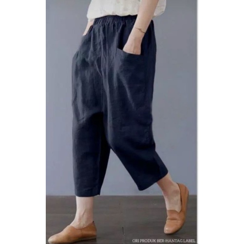 Celana jumbo wanita kekinian 2021 Willow pants bawahan wanita murah-Navy blue