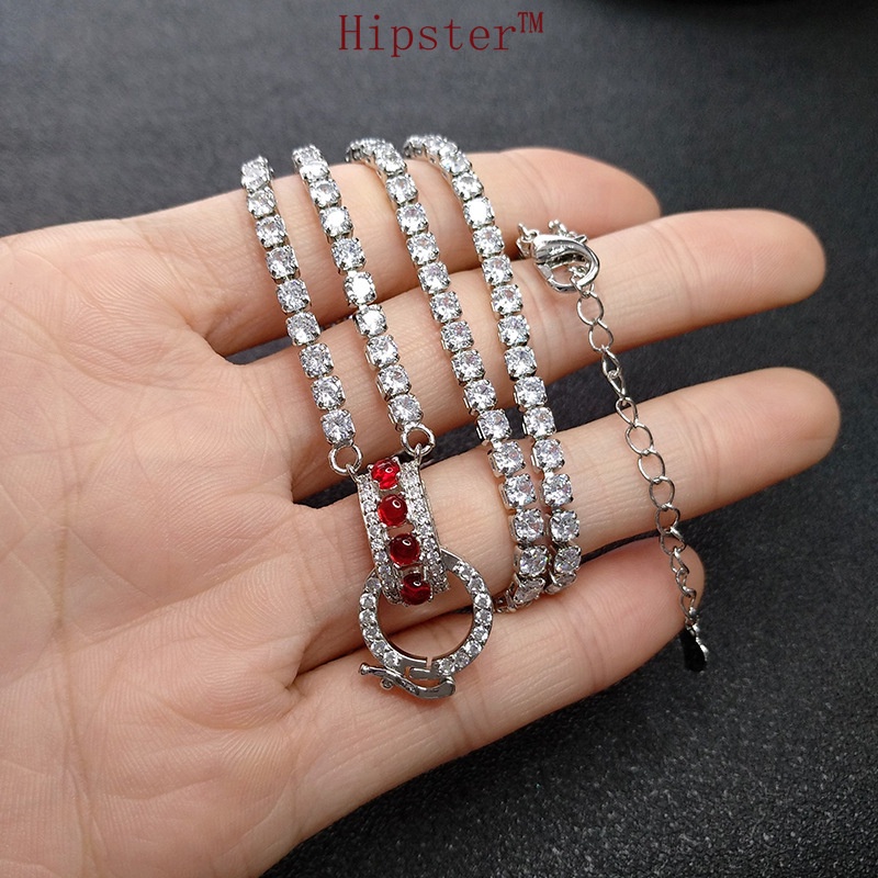 Hot Sale Beautiful Circle Red Crystal Diamond Platinum Pendant Necklace