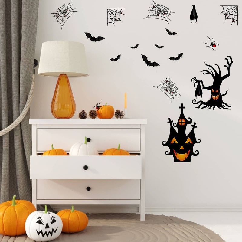 9 Pcs / Set Stiker Jendela Elektrostatis Motif Kartun Kelelawar Bahan PVC Untuk Dekorasi Pesta Halloween