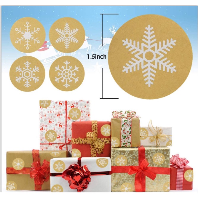 [Christmas Products] 500 pieces / 1 roll Christmas New Year Snowflake Kraft Paper Self-adhesive Sealing Stickers