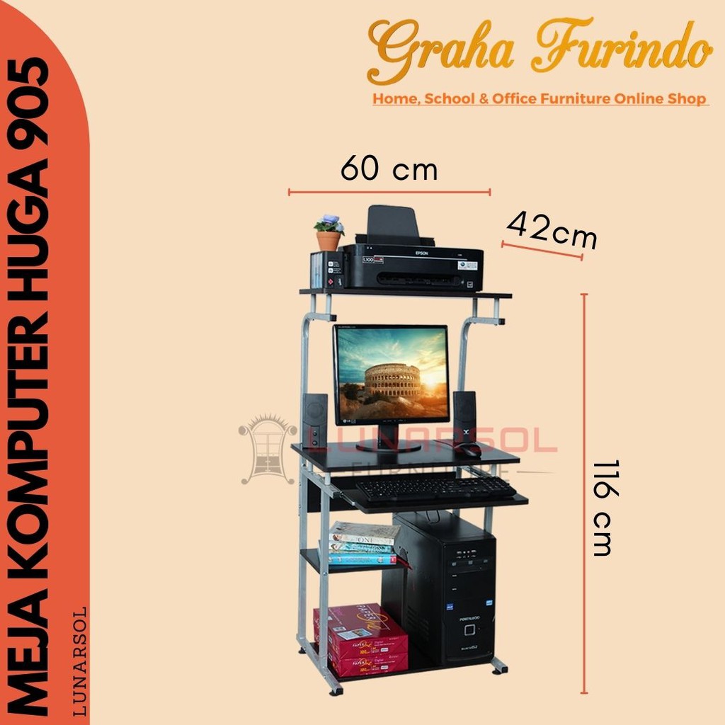 MEJA KOMPUTER MEJA LAPTOP RANGKA BESI MINIMALIS LUNAR HUGA 905