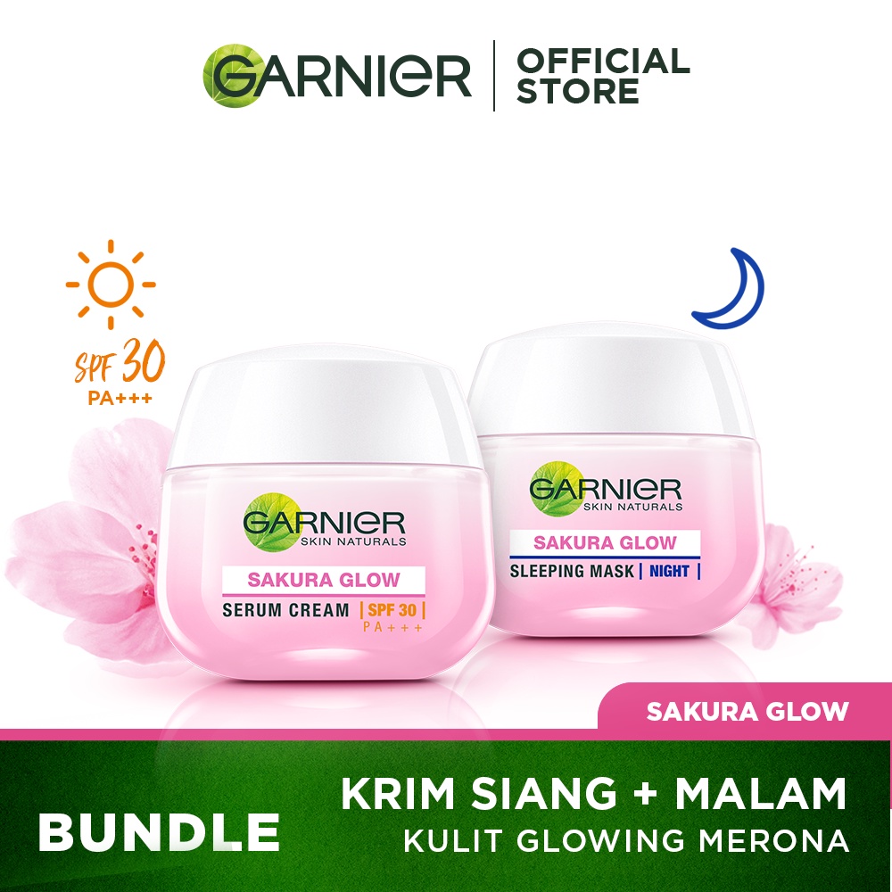 Garnier Sakura Glow Kit Day & Night Cream - Moisturizer Skincare Krim Siang Malam (Light complete)