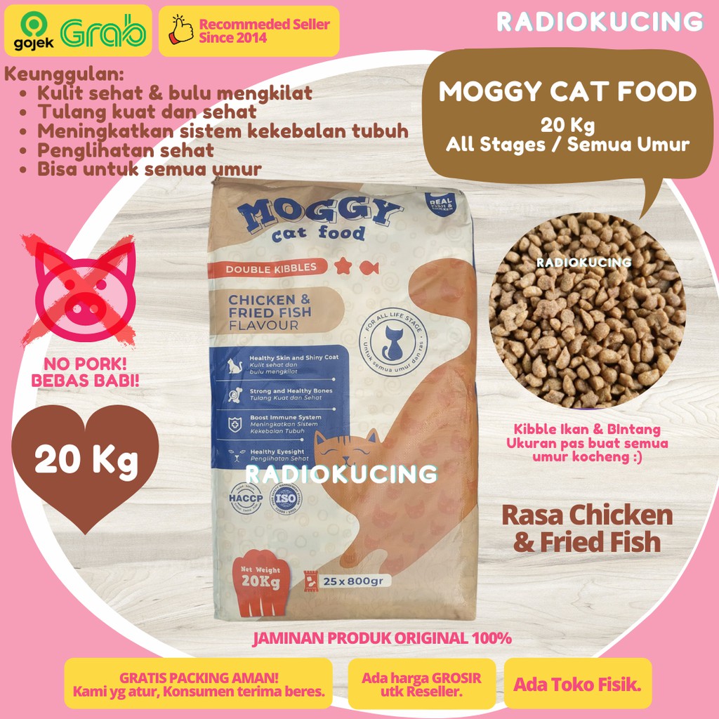 Moggy Cat Food 20 Kg Chicken & Fried Fish Flavour Makanan Kucing Semua Umur All Stages [ JUWIES RADI