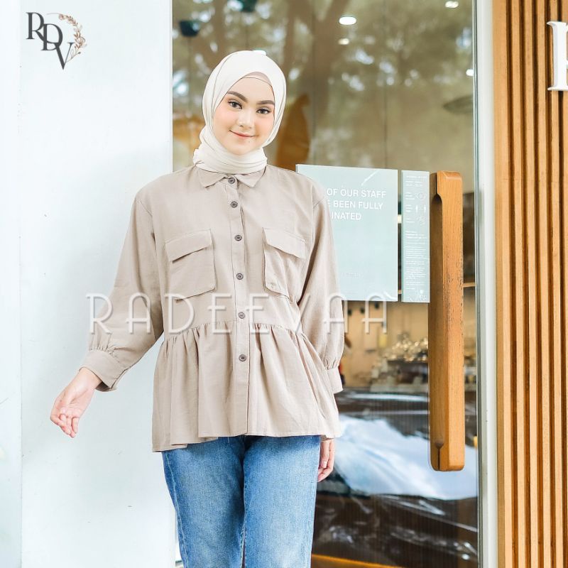 KEMEJA LINEN POCKET KYOMI BLOUSE RUFFLE