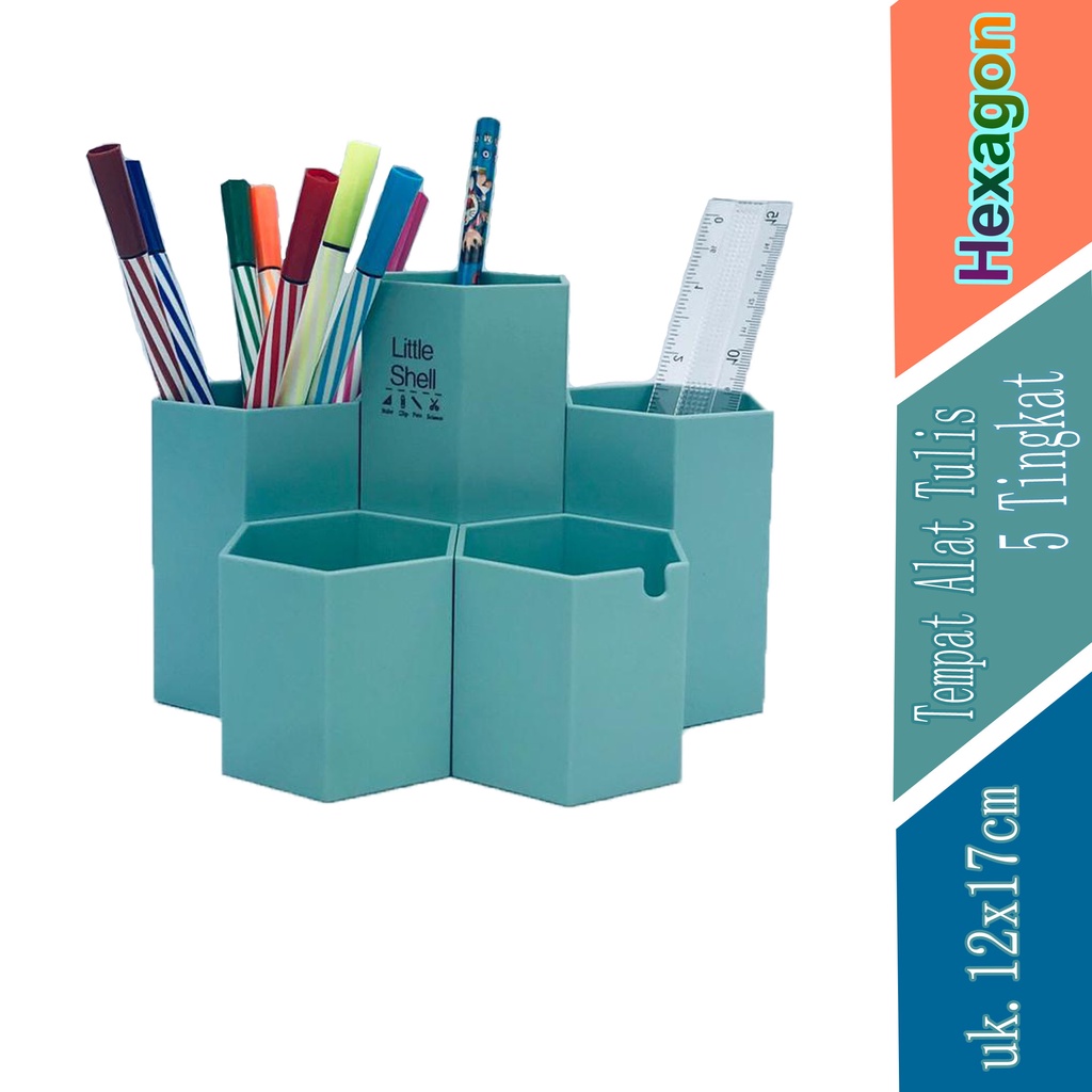 

Tempat Alat Tulis - exagon - H5 Tingkat - Biru