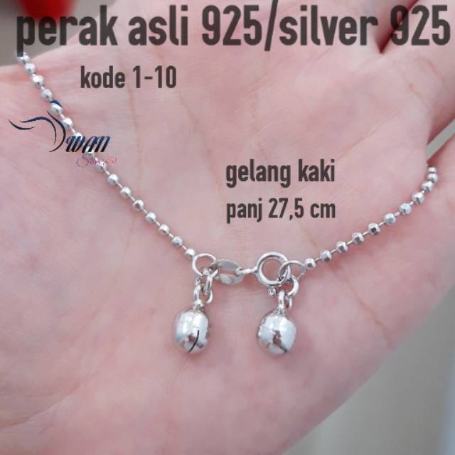 Gelang kaki biji lada perak asli 925 lapis mas putih ANTI KARAT k'1-10