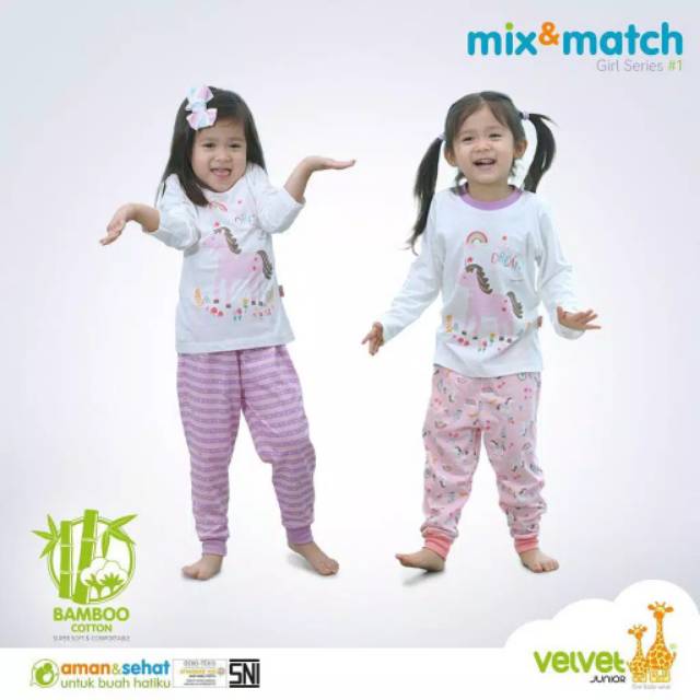 Setelan Panjang Anak M L XL / Piyama Mix &amp; Match Bamboo Catton Velvet Junior