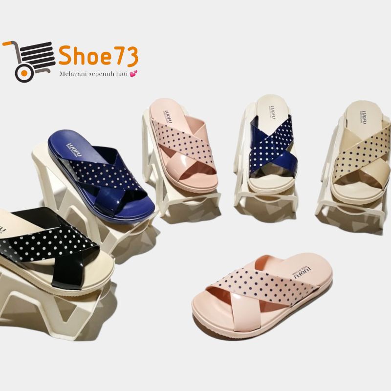 LUOFU E 7189 A1-E34S ORIGINAL, Sandal selop silang jelly wanita, sendal cewek selop silang motif polkadot impor