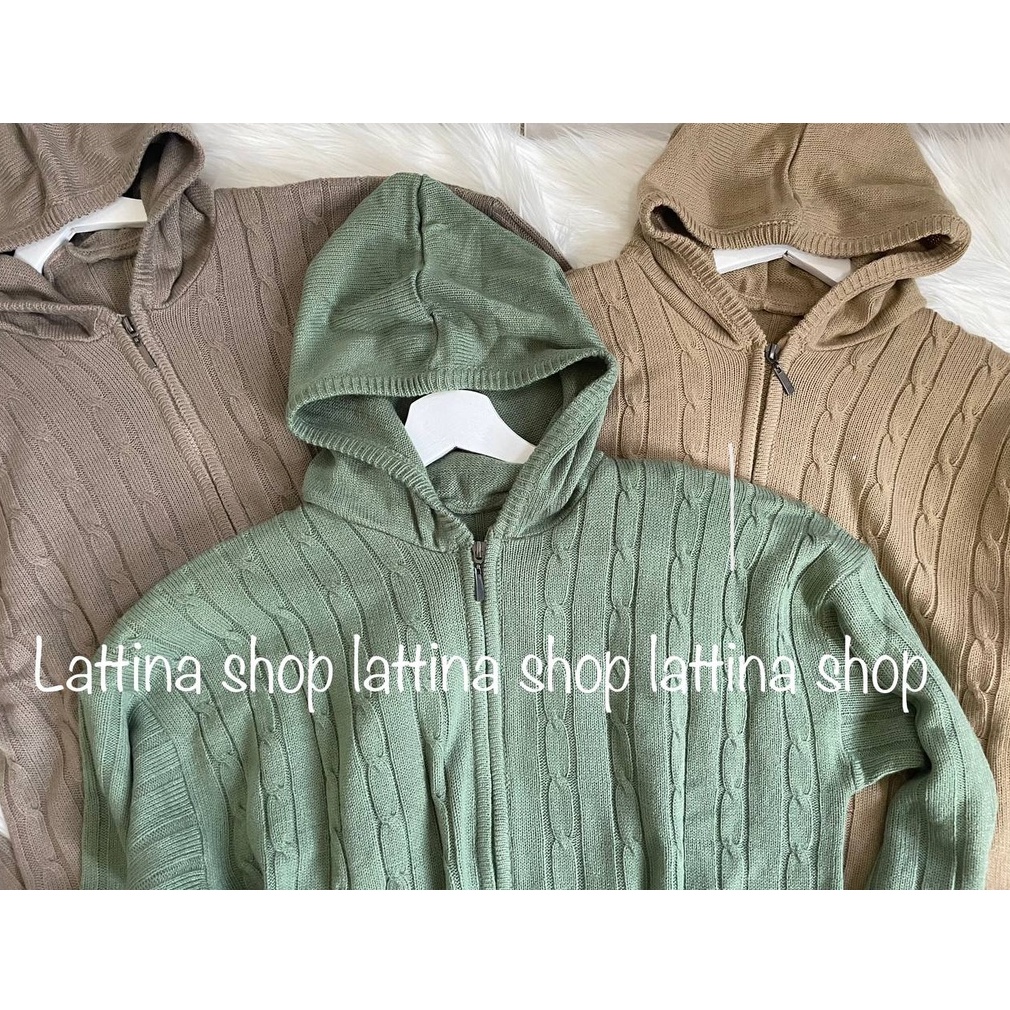 JAKET  HOODIE RAJUT MOTIF CABLE RESLETING / JAKET HOODIE WANITA PREMIUM
