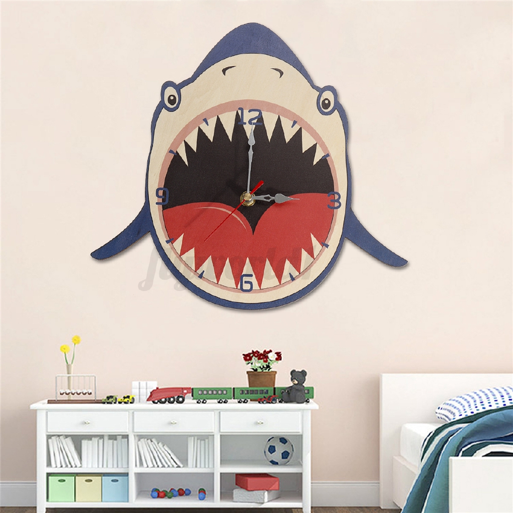 Jam Dinding Dengan Bahan Akrilik Dan Gambar Kartun Hiu Ber A Modern Untuk Dekorasi Kamar Anak