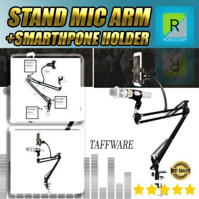 Stand Mic Suspension Boom Scissor Arm with Smartphone Lazypod - D6