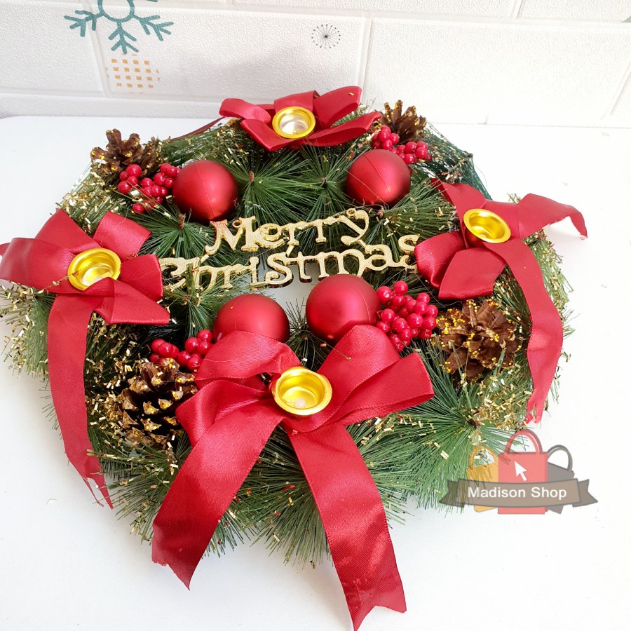 Krans Natal Tempat 4 Lilin Advent Doa Dekorasi Christmas Wreath Gift 5 orang melihat barang ini