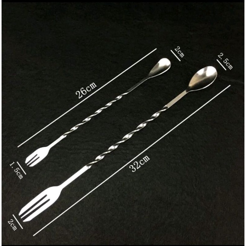 Long Bar Spoon 26cm &amp; 32cm Sendok Garpu Pengaduk Teh / kopi Atau minuman lain nya