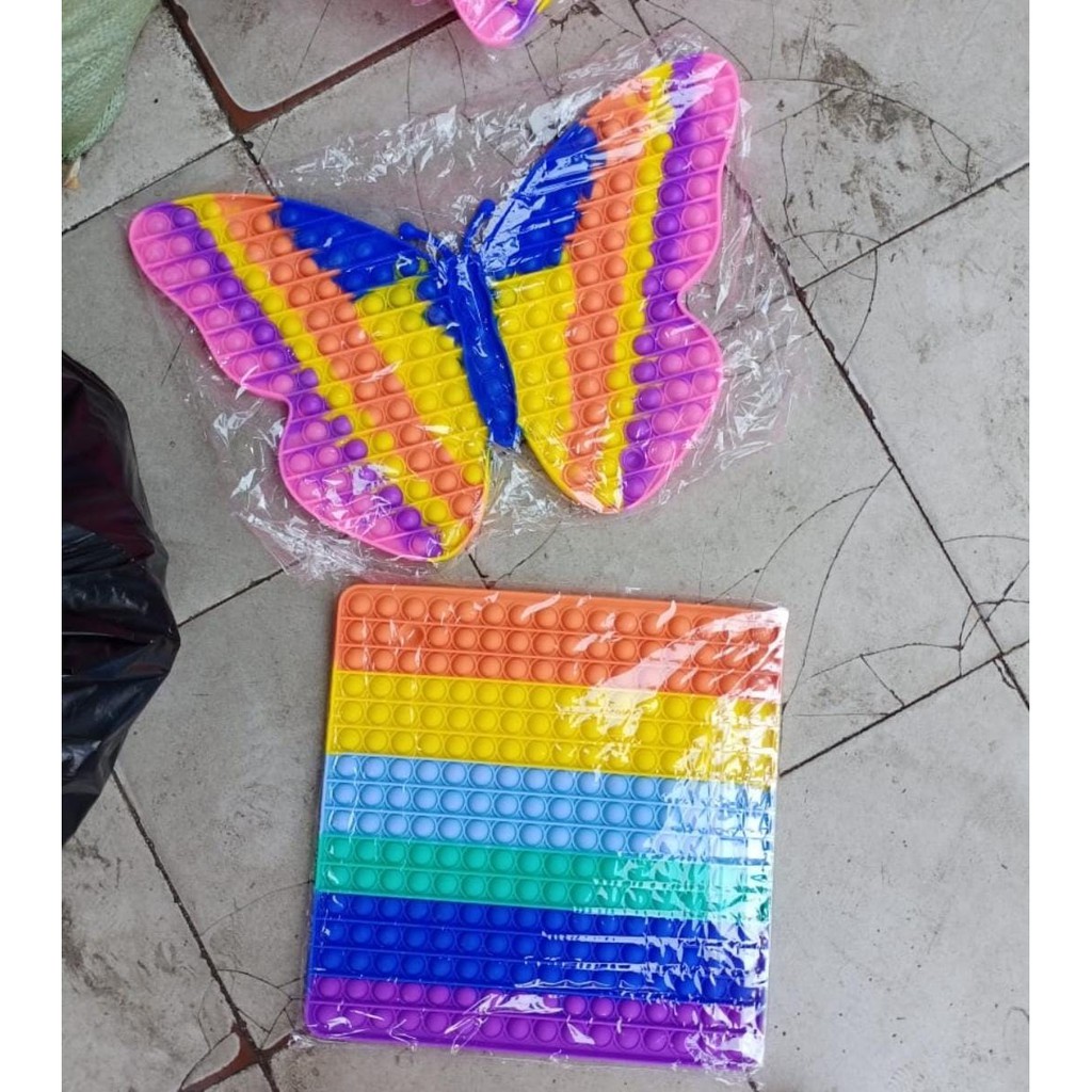 Mainan pop it viral fidget JUMBO popit rubber butterfly kupu kupu square rainbow FREE KELERENG gundu