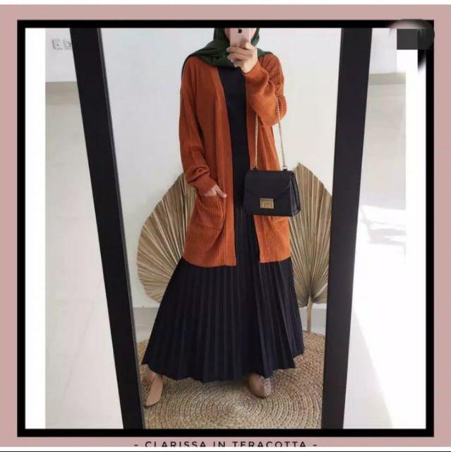 Long cardi BELE OVERSAIS/sweater rajut-Caramel