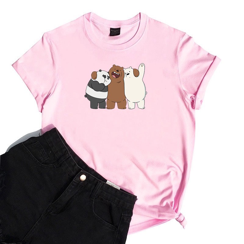 kaos three bare bear happy / kaos wanita / KATUN 24S