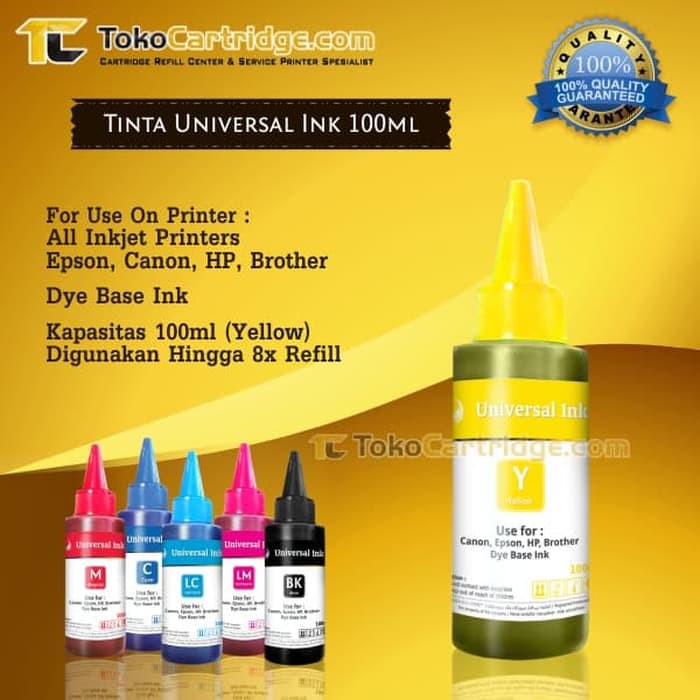 Tinta refill isi ulang 100ml Yellow Universal Canon XP Epson Bro